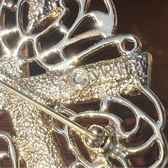 Sarah Coventry dangle earring and brooch set 🌺 gold tone and coral Orange - Picture 4 of 10